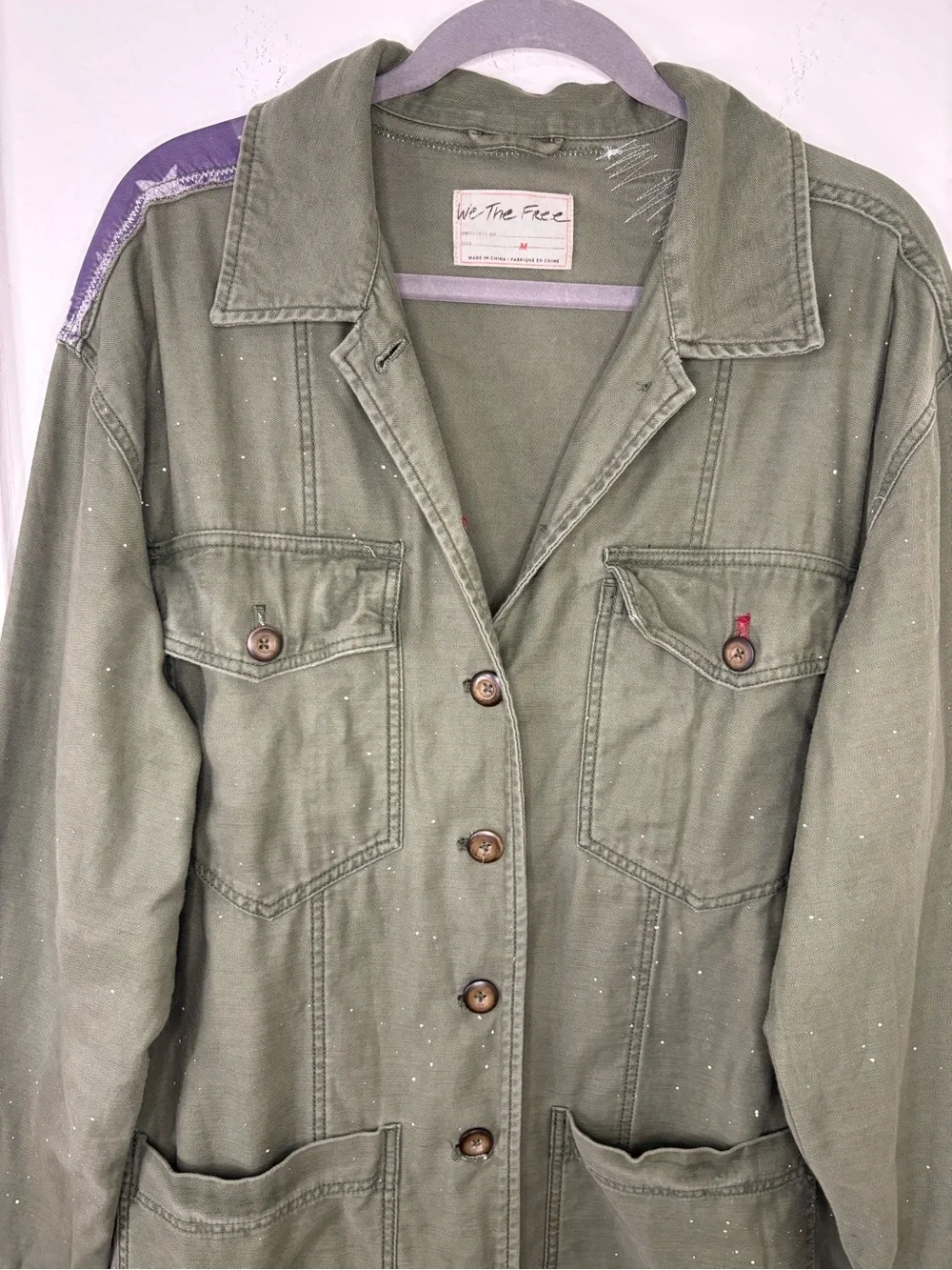 Free People We The Free Patriotic Spruce USA Patchwork Military Jacket oversized - Picture 5 of 16